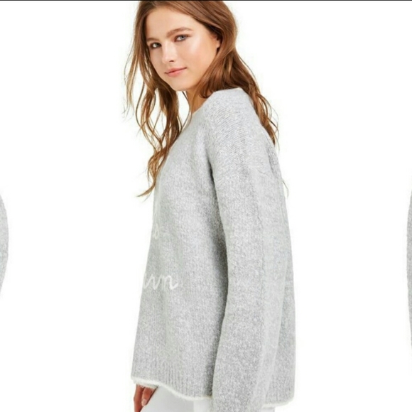 Wildfox sweater "Keep Me Warm" gray oversized crew neck women knit New - Picture 4 of 8